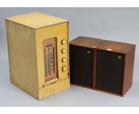 A pair of Wharfedale hi-fi speakers; together with a Decca radio receiver, &amp; various records.