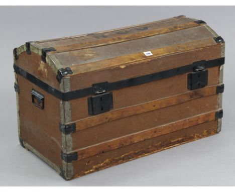 A ribbed domed-top travelling trunk with hinged lift-lid &amp; wrought-iron side handles, 30” wide x 19” high; a Georgian-sty