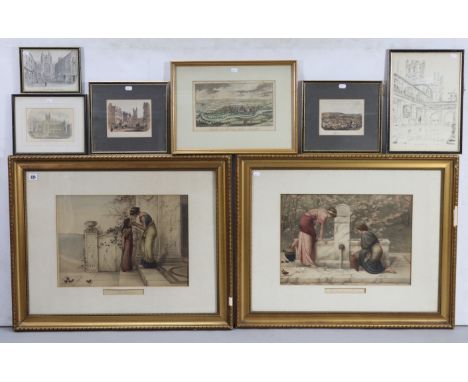 A large pair of coloured prints after Henry Ryland titled “The Greeting”, &amp; “The Woodland Fountain”, 13” x 18¼”; another 