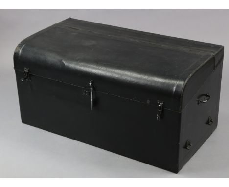 A vintage black fibre-covered car trunk, 36¾” wide x 18” high x 19” deep. 