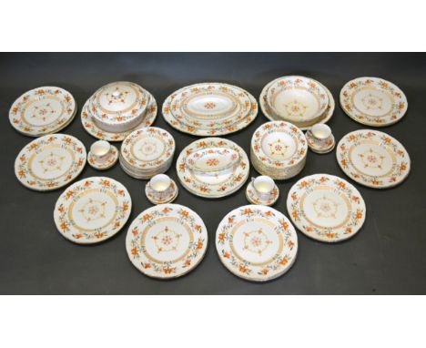 A Royal Worcester Chamberlain Pattern Dinner Service comprising plates, a covered tureen, soup bowls, cups and saucers and bo