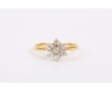 An 18ct gold and diamond ring
the diamond set in flower head, the central diamond set with six diamond points to surround and