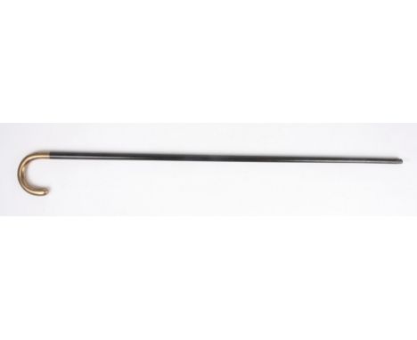 A George V 9ct gold handled ebony walking stick
the curved gold handle hallmarked London 1917 and engraved 'A.R.A, 4.8.19'.Di