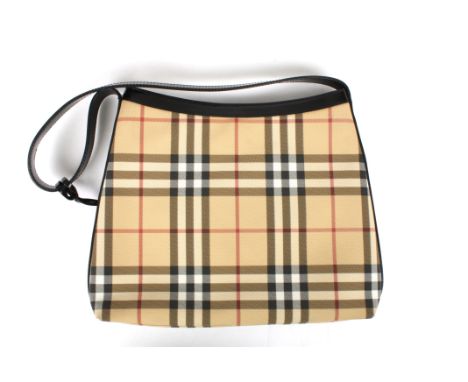 A ladies handbag by Burberry
the slightly tapered bag with leather strap, in traditional black brown and red checkDimensions: