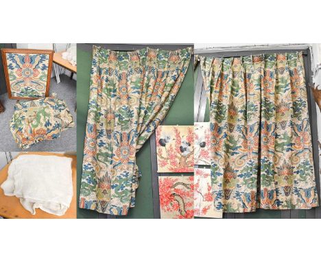 Two Pairs of GP &amp; J Baker, The Emporer's Robe Lined Curtains, printed with green imperial dragons, drop 210 cm, width 320