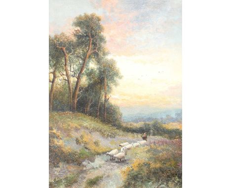 M* Ansell (20th Century)A figure droving sheep in evening light Signed, oil on canvas board, together with a companion work b