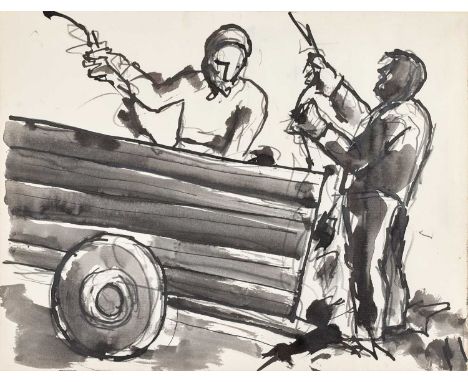 Josef Herman OBE, RA (1911-2000) "Gathering Vines" (circa 1960's)Ink and wash, 18cm by 22.5cmProvenance: Ffiny Parc, ConwaySo