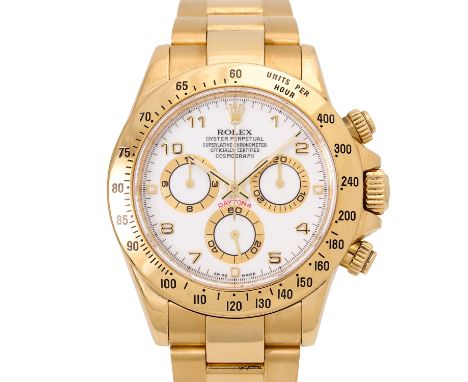 ROLEX Cosmograph Daytona Herren Chronograph, Ref. 116528. LC100 aus 2009. 18K Gelbgold-Gehäuse. Weißes Zifferblatt mit arabis