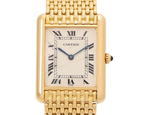 CARTIER Neo-Vintage Louis Cartier Tank LM Armbanduhr, Ref. 88106. Ca. 1990er Jahre. Gelbgold 18K, originales 13-reihiges Cart