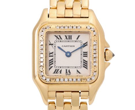 CARTIER Neo-Vintage Panthere SM "Diamond" Damen Armbanduhr, Ref. 1280 2. Ca. 1990er Jahre. Gelbgold 18K. Lünette besetzt mit 