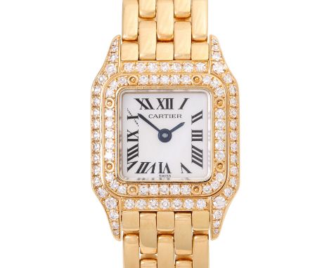 CARTIER Neo-Vintage Mini Panthere "MOP Diamonds" Damen Armbanduhr, Ref. 1131 1. Aus 1993. Gelbgold 18K, Gehäuse und Lünette b