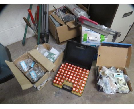 A large selection of tools and consumables to inc a boxed water pump - unchecked 