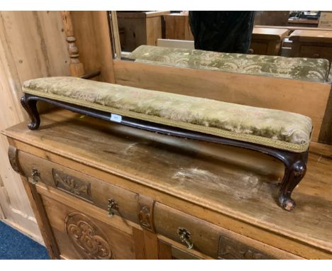 A antique sloping upholstered footstool L 97 cm together with a firescreen