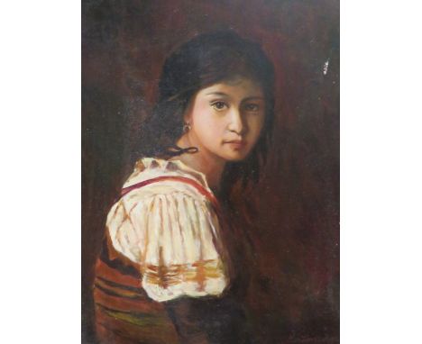 H.James oil on panel half length portrait of a young lady in period costume, in gilt frame 39 cm x 45 cm overall