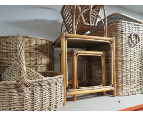 A large quantity of assorted wicker ware (part Shelf) 