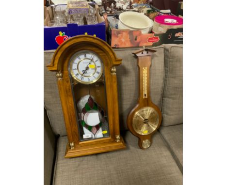 A modern President wallclock together with a small barometer. (2) 