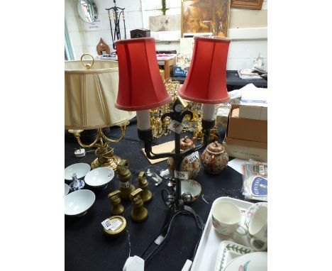 Cast iron two branched lamp with shades