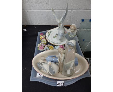 Tray of mixed ceramic items to include continental figurines etc.