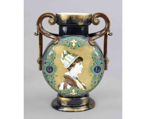 Jugendstil Vase, Hippolyte Boulenger á De Choisy-le Roi, Frankreich 1863-1892, Fayence, geritzter Dekor, polychrom bemalt und