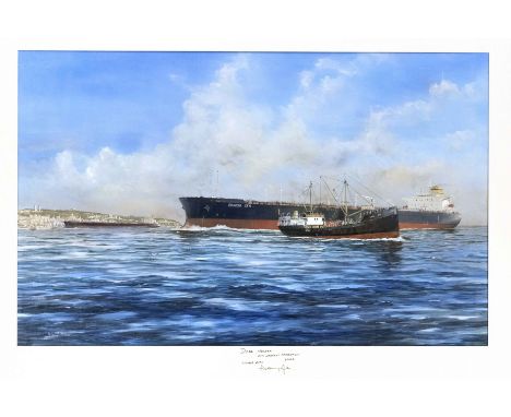 Robert G. Lloyd (*1969), großes, naturalistisches Kapitänsbild der ''Banda Sea'', Aquarell und Gouache auf Papier, u. li. sig