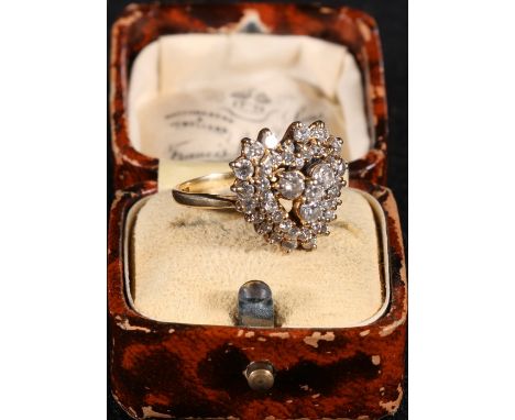 18ct gold forty-three stone diamond ring, the diamonds set in heart form, size M, weight 6g