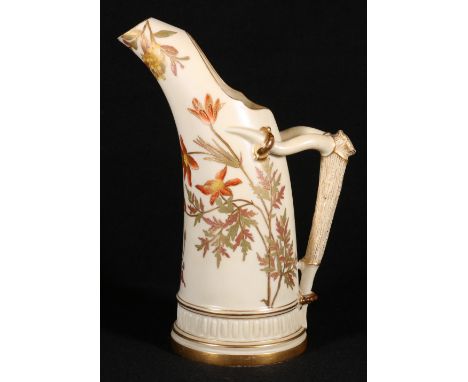 Royal Worcester ivory ground porcelain jug, pat.. no 1116, with gilt flowers, puce printed marks, 22cm, CONDITION REPORT: Hai
