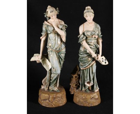 Pair of Ernst Wahliss Turn Wien porcelain figures, one titled 'Rosie', one damaged, 39cm. CONDITION REPORT: 1st figure - 'Roe