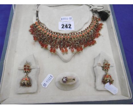 18ct GOLD, RUBY AND DIAMOND SET; RING, NECKLACE AND EARRINGS