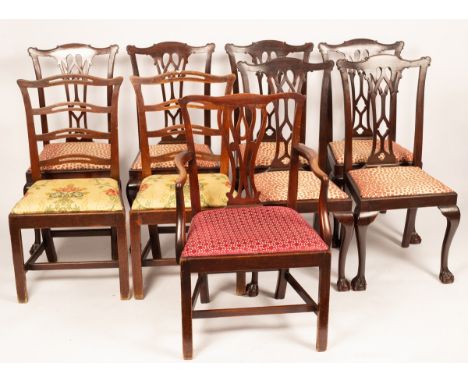 Nine various dining chairs with pierced upright splats, two with pierced ladder backs CONDITION REPORT: Condition information