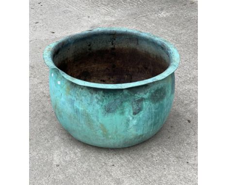 A large verdigris copper planter, 79cm diameter, 50cm high CONDITION REPORT: Condition information is not usually provided in