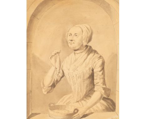 Dutch School/Portrait of a Fishwife/monogrammed 'Jn V'/ink and wash on paper, 23cm x 18cm CONDITION REPORT: Condition informa