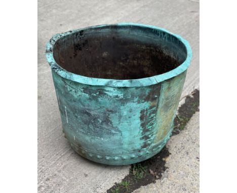 A large verdigris copper planter, 77cm diameter, 60cm high CONDITION REPORT: Condition information is not usually provided in