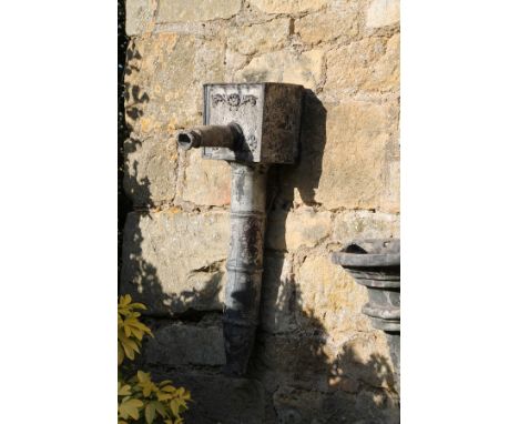 A lead downpipe hopper moulded with flowers, 71cm high CONDITION REPORT: Condition information is not usually provided in the