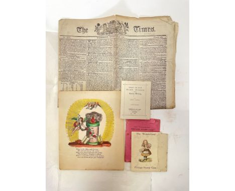 An interesting group of ephemera including a copy of The Times, Wednesday, November 9, 1796 (includes first part of George Wa