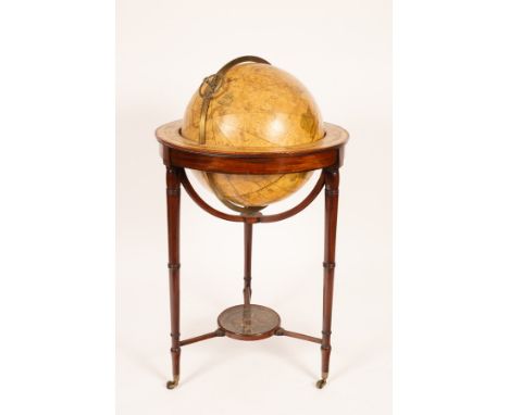 A.W. &amp; T.M. Bardin celestial globe, on mahogany stand with compass to the stretcher, sold by W &amp; S Jones, Holborn, Lo