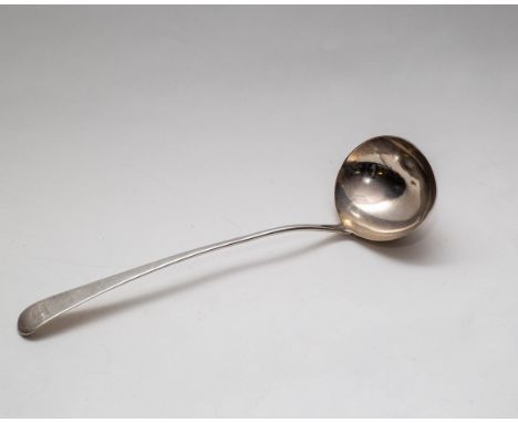 A George III silver soup ladle, George Smith (III) &amp; William Fearn, London 1795, crested handle, 34cm long, approximately