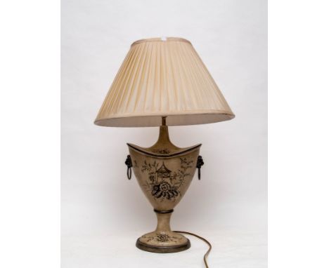 An 18th Century style cream toleware vase fitted as a lamp with a shade, 69cm high CONDITION REPORT: Condition information is