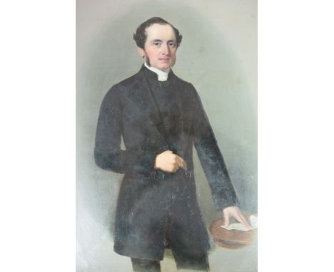 English School, 19th Century/Portrait of a Gentleman/three-quarter length, wearing a black coat and holding a pair of spectac