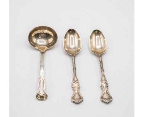 A Georgian silver sauce ladle, James and William Marshall, Edinburgh 1823, shell and scroll pattern and a pair of Victorian s
