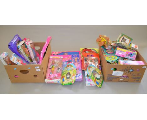 Two boxes of assorted toys including Sindy; Barbie; Cabbage Patch Kids; Les Petits Malins. 