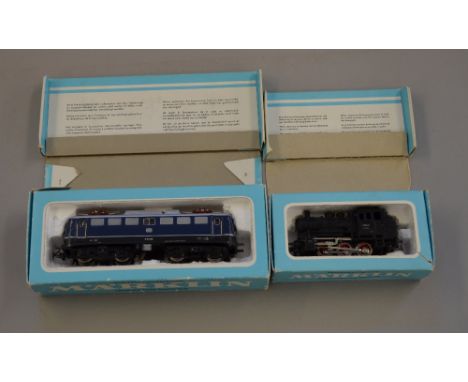 H0 Scale Marklin 2 x Locomotives:- Includes 0-6-0 Steam tank loco & DB electric pantograph locomotive. Both G in P/F boxes.