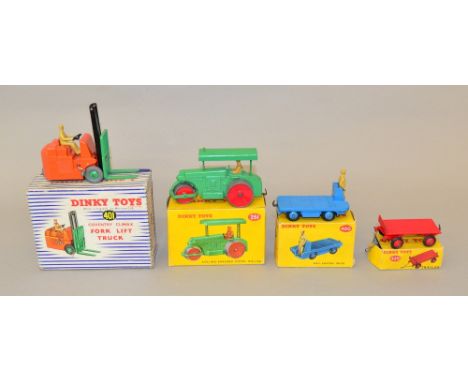 Dinky Toys #401 Coventry Climax Fork Lift Truck. Orange with green forks. VG/E in F/G box. #251 Aveling-Barford diesel roller