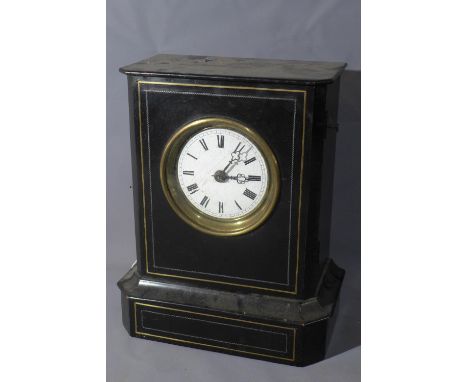 A late 19th century French ebonised mantel clock, Roman dial, two train movement in brass mounted ebonised case with a chimin