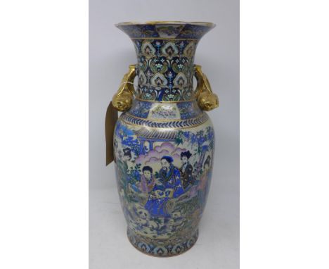 Mid 20th century Chinese vase, decorated with figures in courtyard scenes, H.40cm 