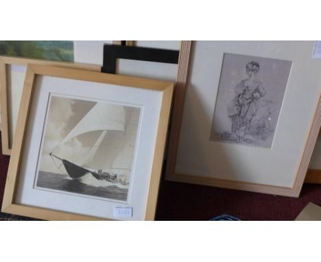 A collection of prints, to include a lithograph of a football pitch, monogrammed 'SM' and numbered 3/10 in pencil to lower ma