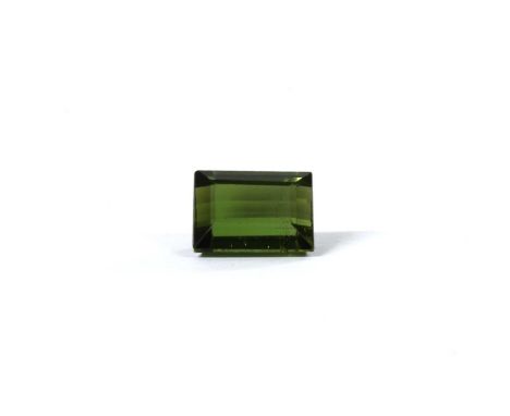 An unmounted rectangular step cut green tourmaline, 9.68 x 7.50 x 5.34mm, 3.60ctCondition report: Some abrasions to the facet