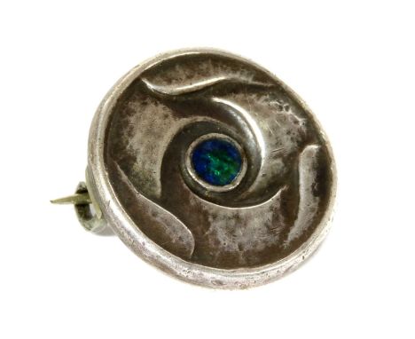 A silver enamel brooch, by William Hair Haseler, later converted from a button, engraved verso 'Dolly', with later metal broo