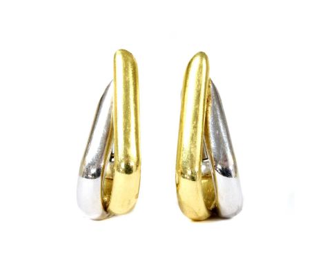 A pair of 18ct white and yellow gold earrings, by Mappin &amp; Webb, with post and hinged clip fittings, London 2000, 22mm lo