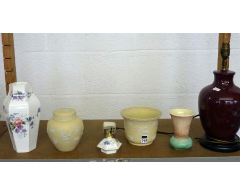 Wedgwood yellow Jasper ware ginger jar and planter, Crown Staffs lidded vase and table lamp, etc.