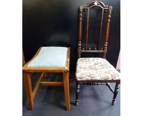 Early mahogany framed nursing chair with tapestry upholstery & oak framed piano stool (both suitable for non-domestic use)